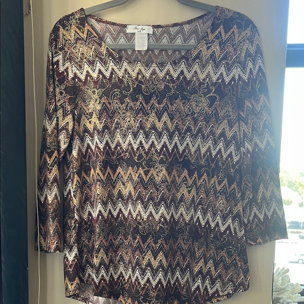 Brown Zigzag Patterned Women's Top